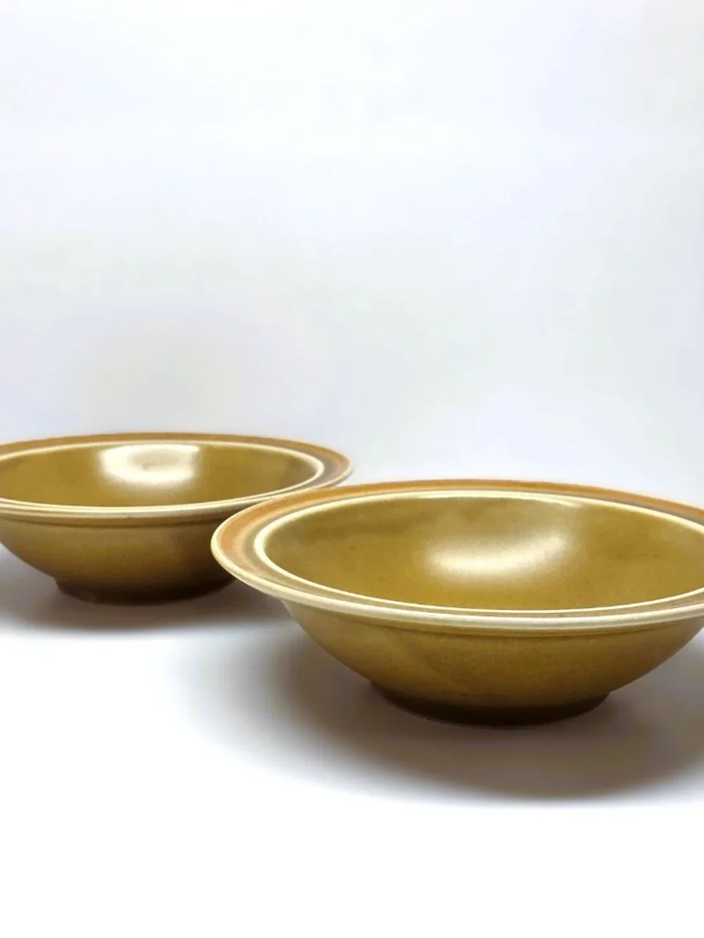 Vtg Independence Stoneware Yuma Bowl Set Lot x2 Rim Cereal Tan Interpace Japan